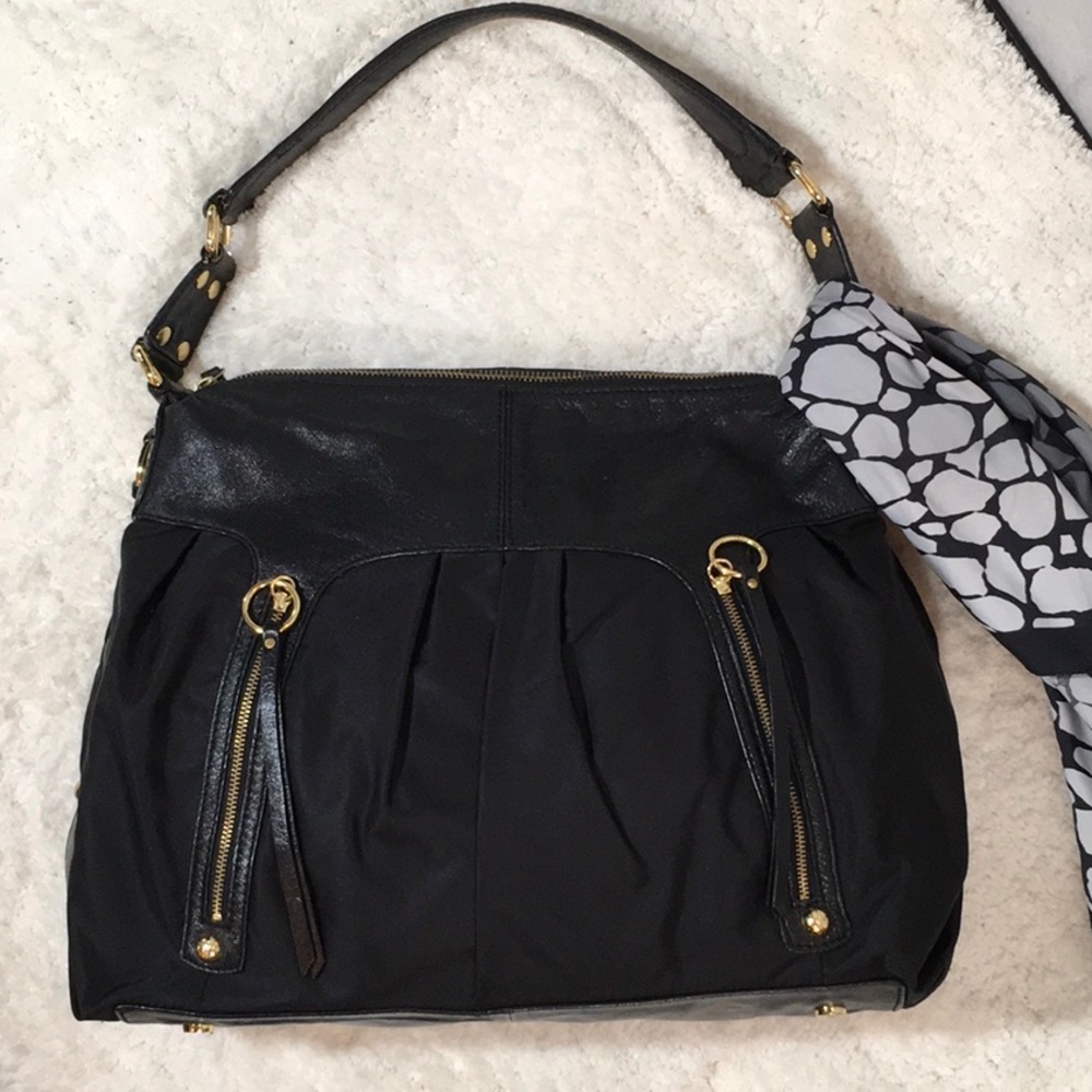 Donald Pliner black and gold satchel